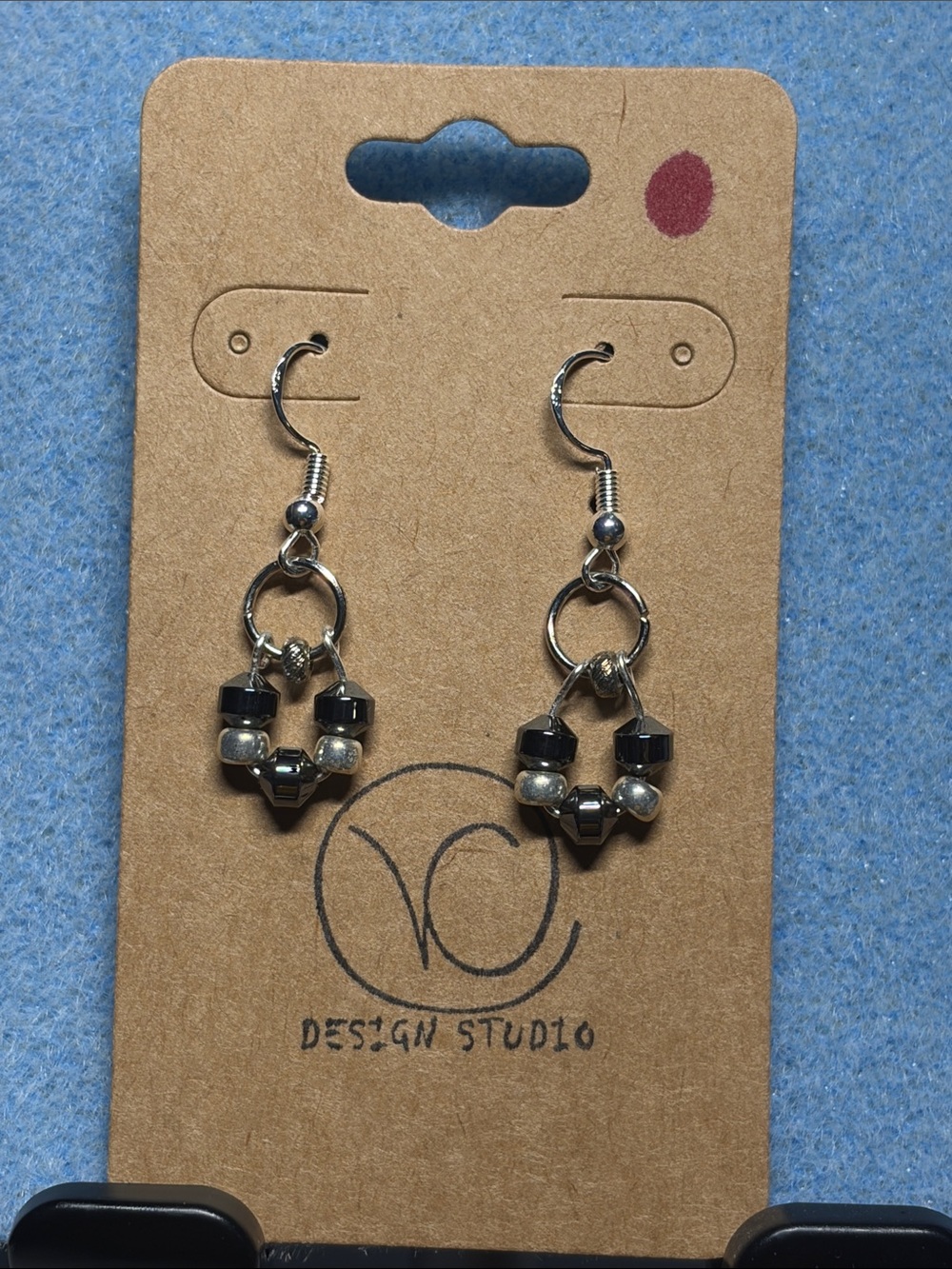 Black and Silver Beaded Hoop Earrings